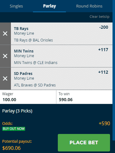 3-leg parlay on TB Rays