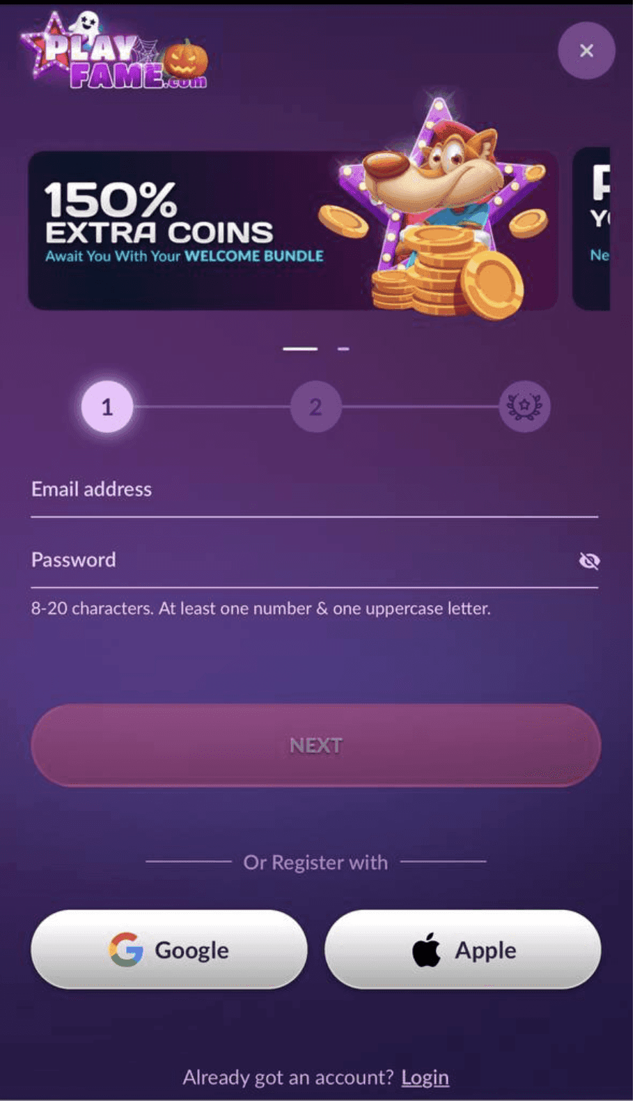 Create a free account using email