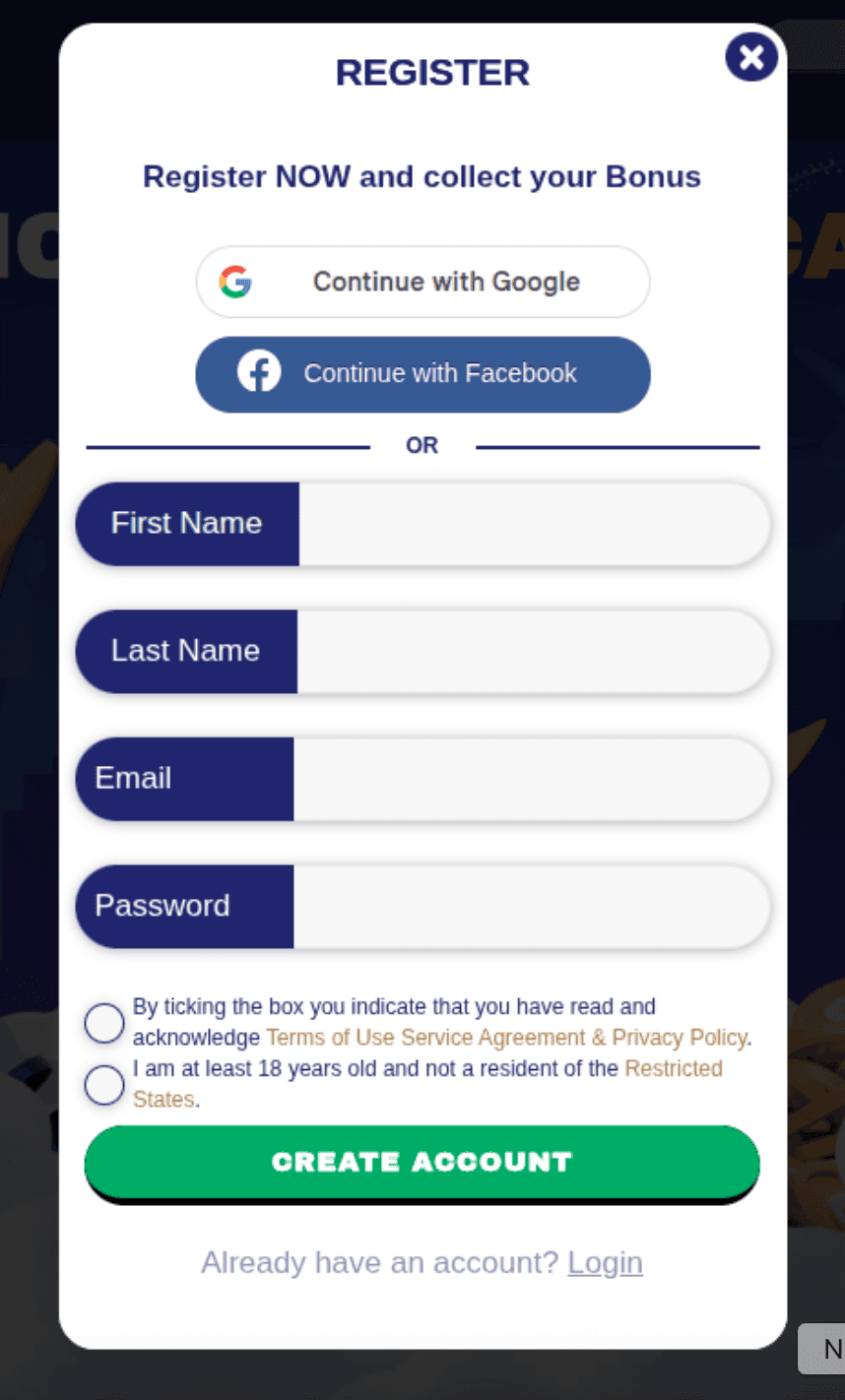 Create a free account via email, Google, or Apple