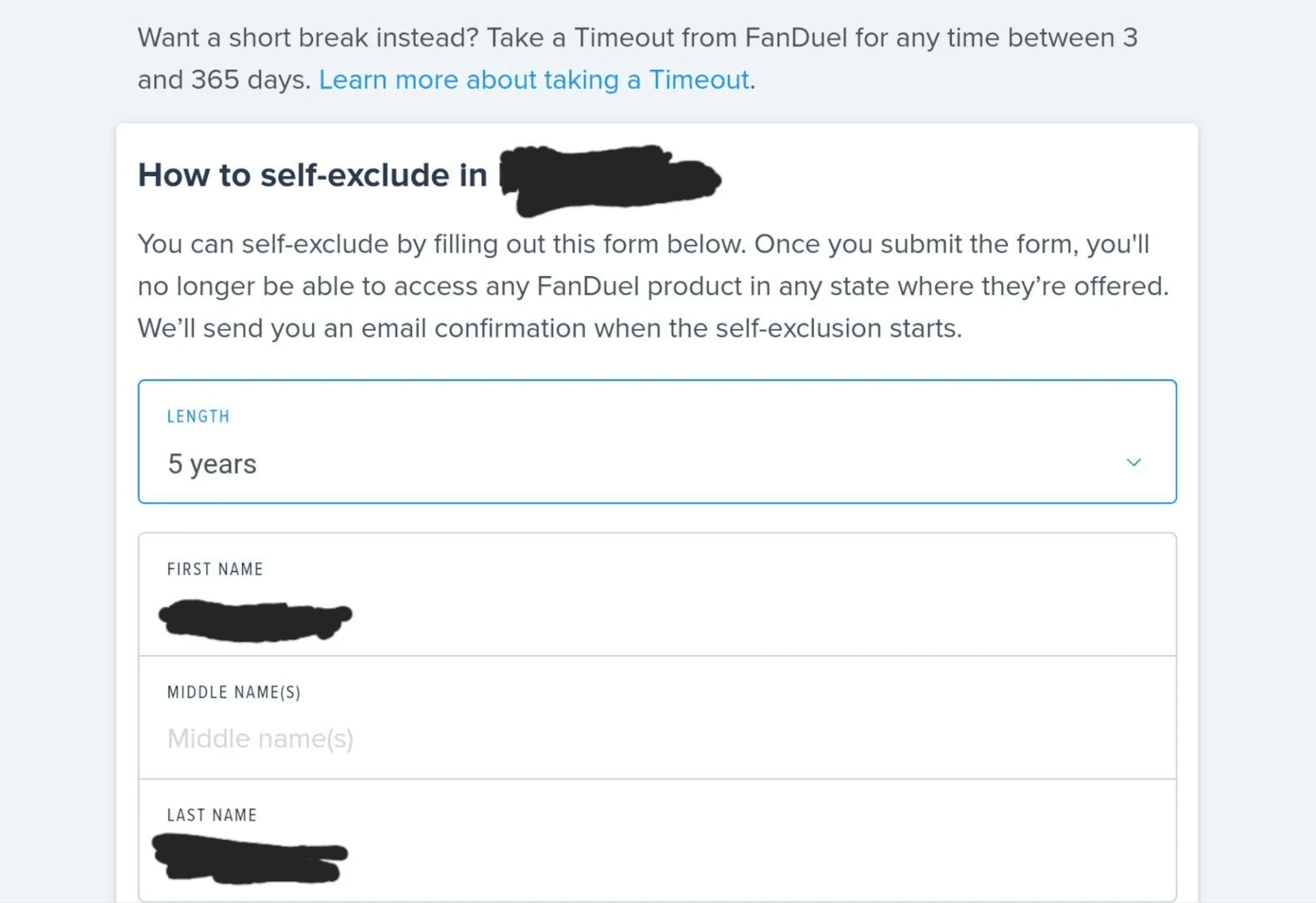 FanDuel Self-Exclusion Process