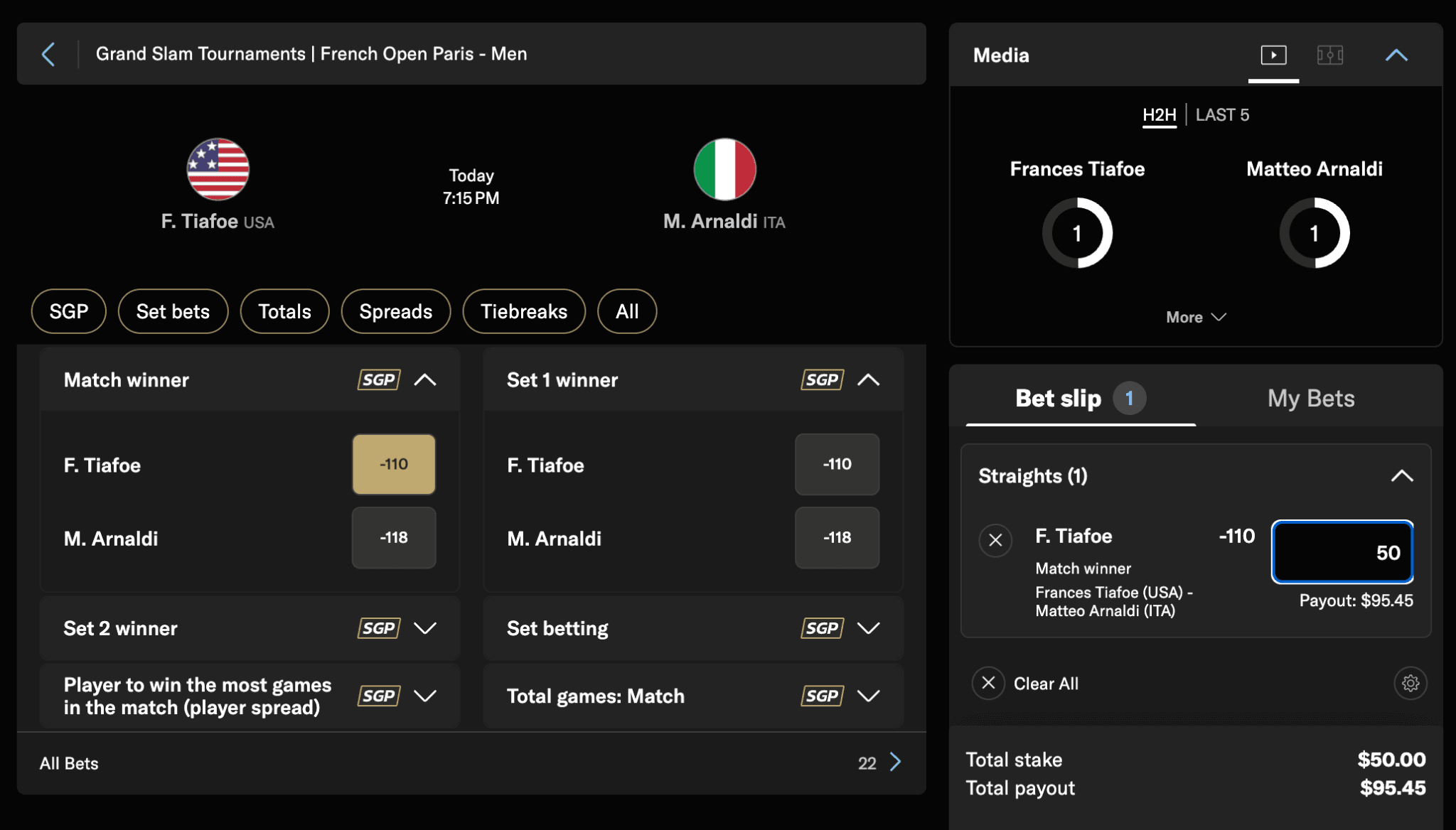 French Open In-Play Hedge 