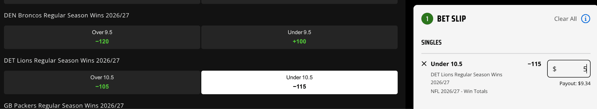 If the Lions win 10 or fewer games 