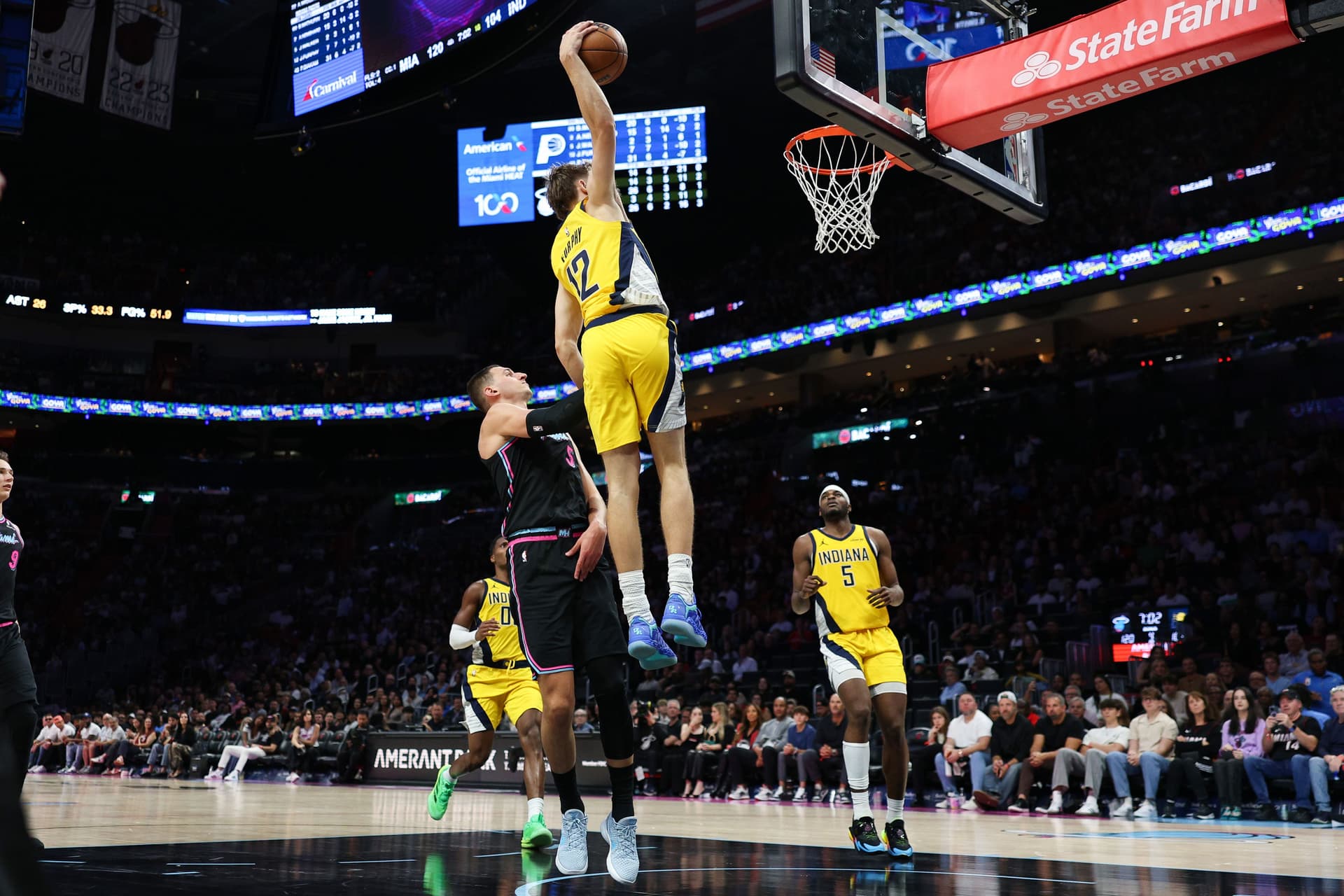 Johnny Furphy #12 of the Indiana Pacers dunks the ball 