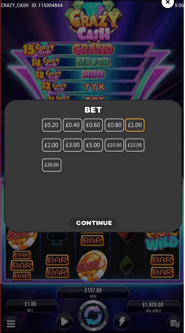 Mobile Play Experience crazy cash