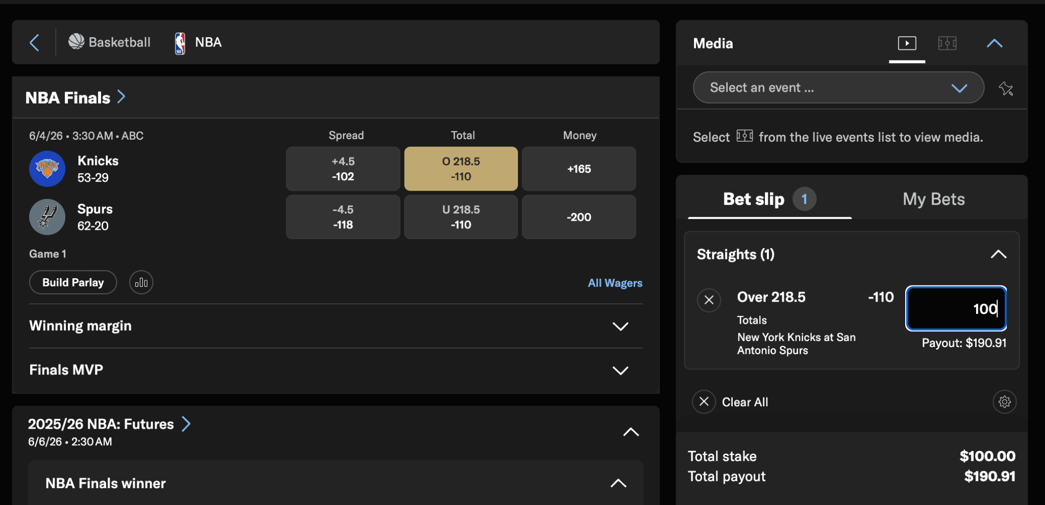 NBA Live Totals Hedge 