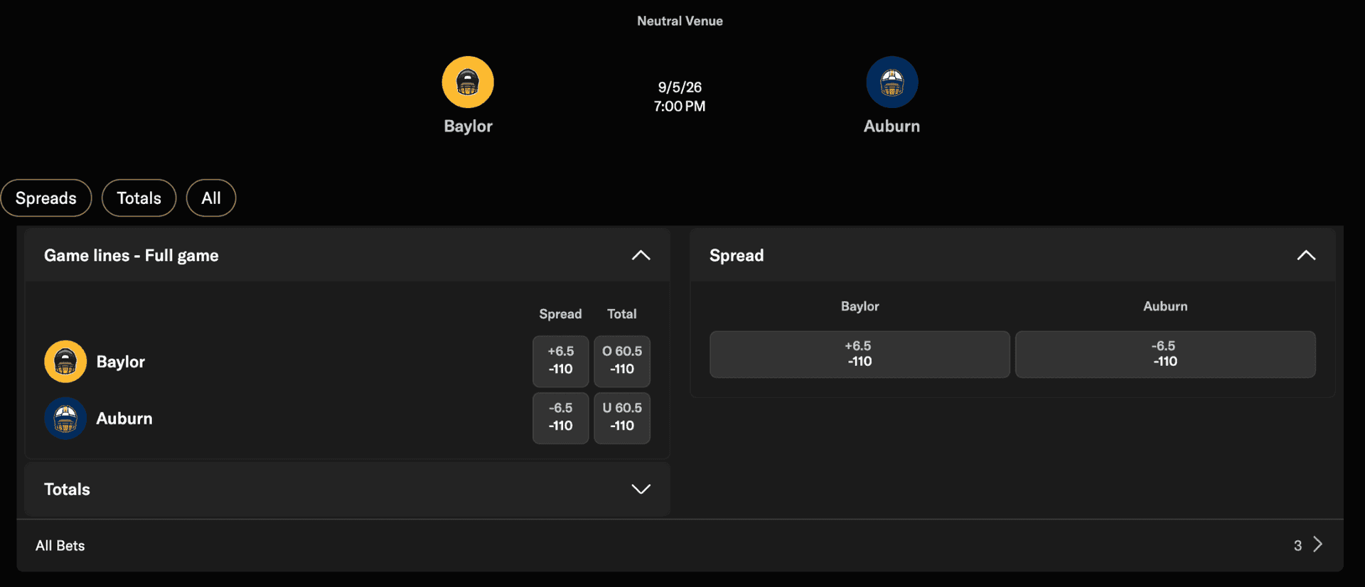 Original bet terms vs. current market