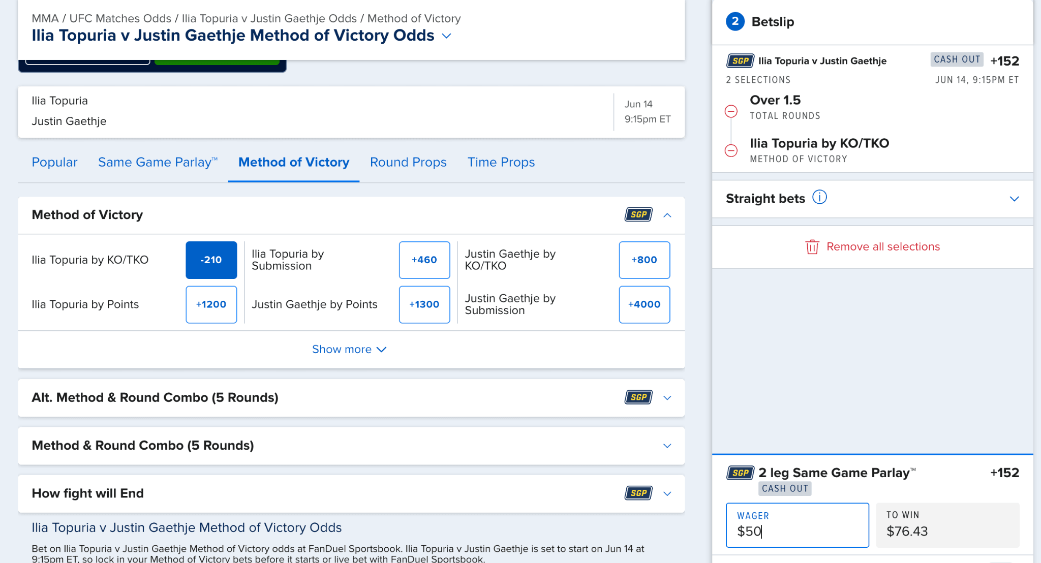 Same Game Parlay (SGP)