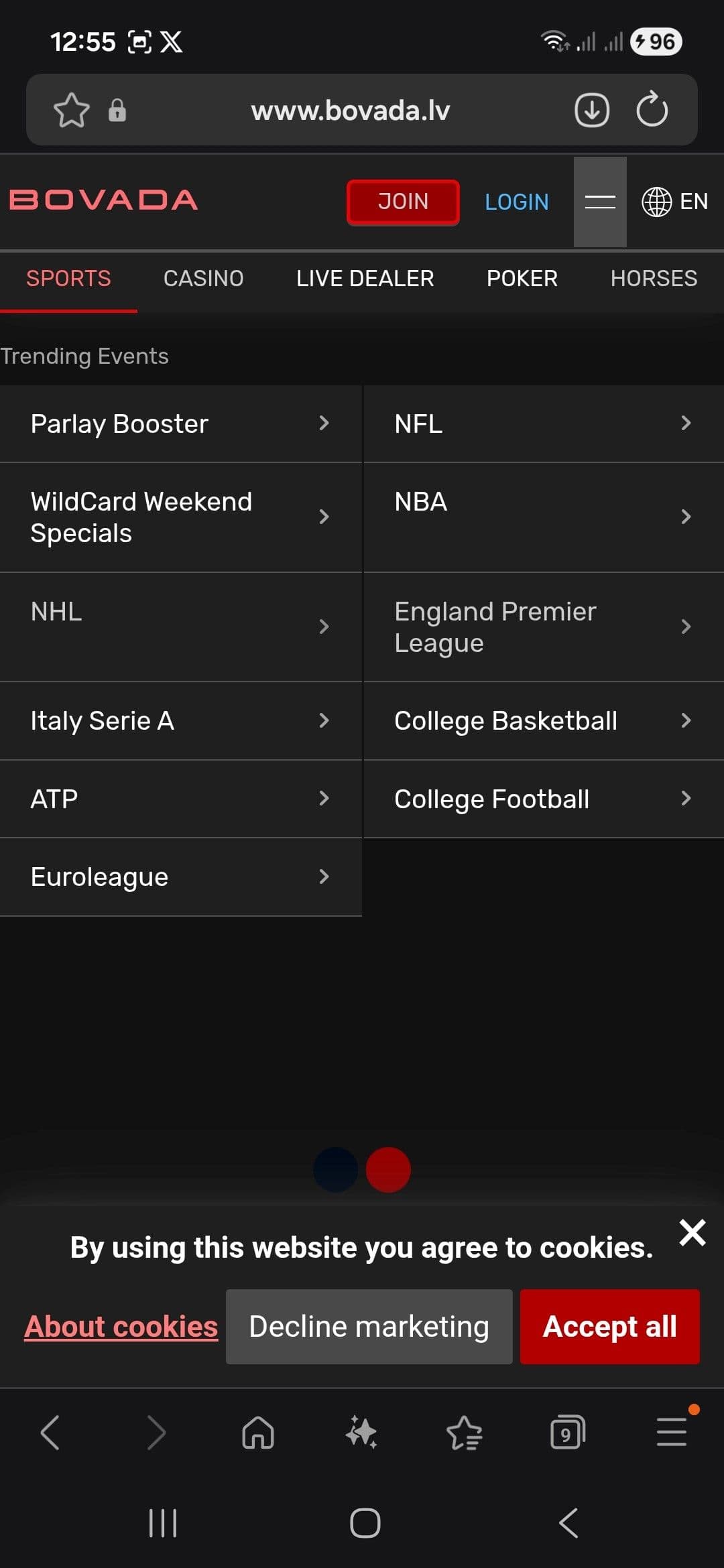 Search for the WWE section 