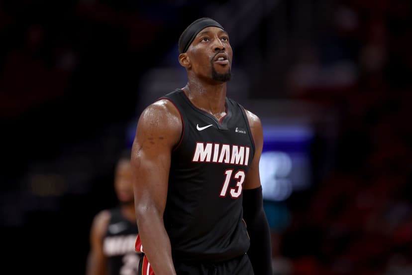 Bam Adebayo #13 of the Miami Heat reacts in the second half