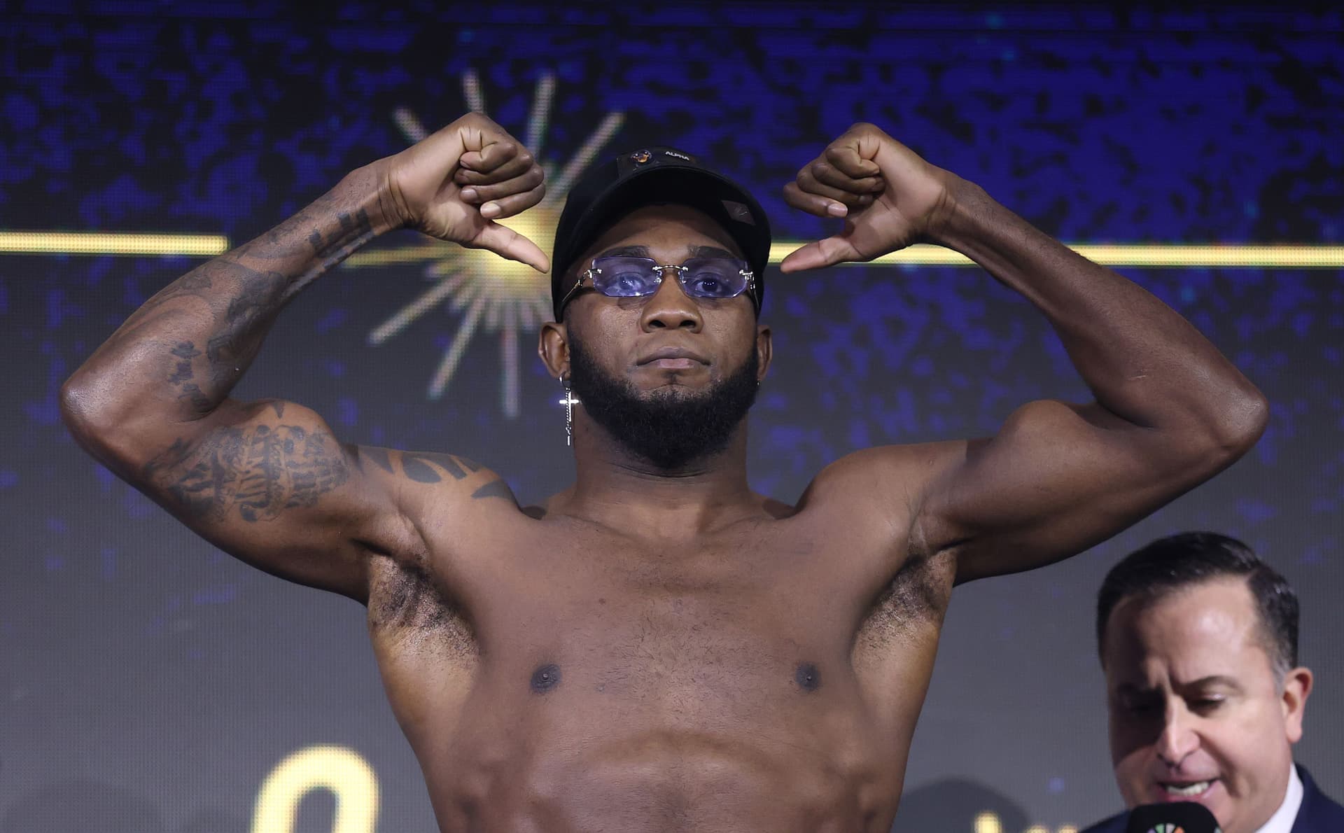 Carlos Adames poses for a photo during the weigh-in ahead of his WBC World Middleweight title