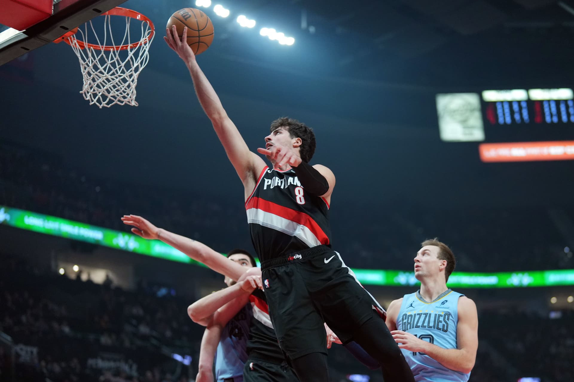 Deni Avdija #8 of the Portland Trail Blazers shoots during the first half