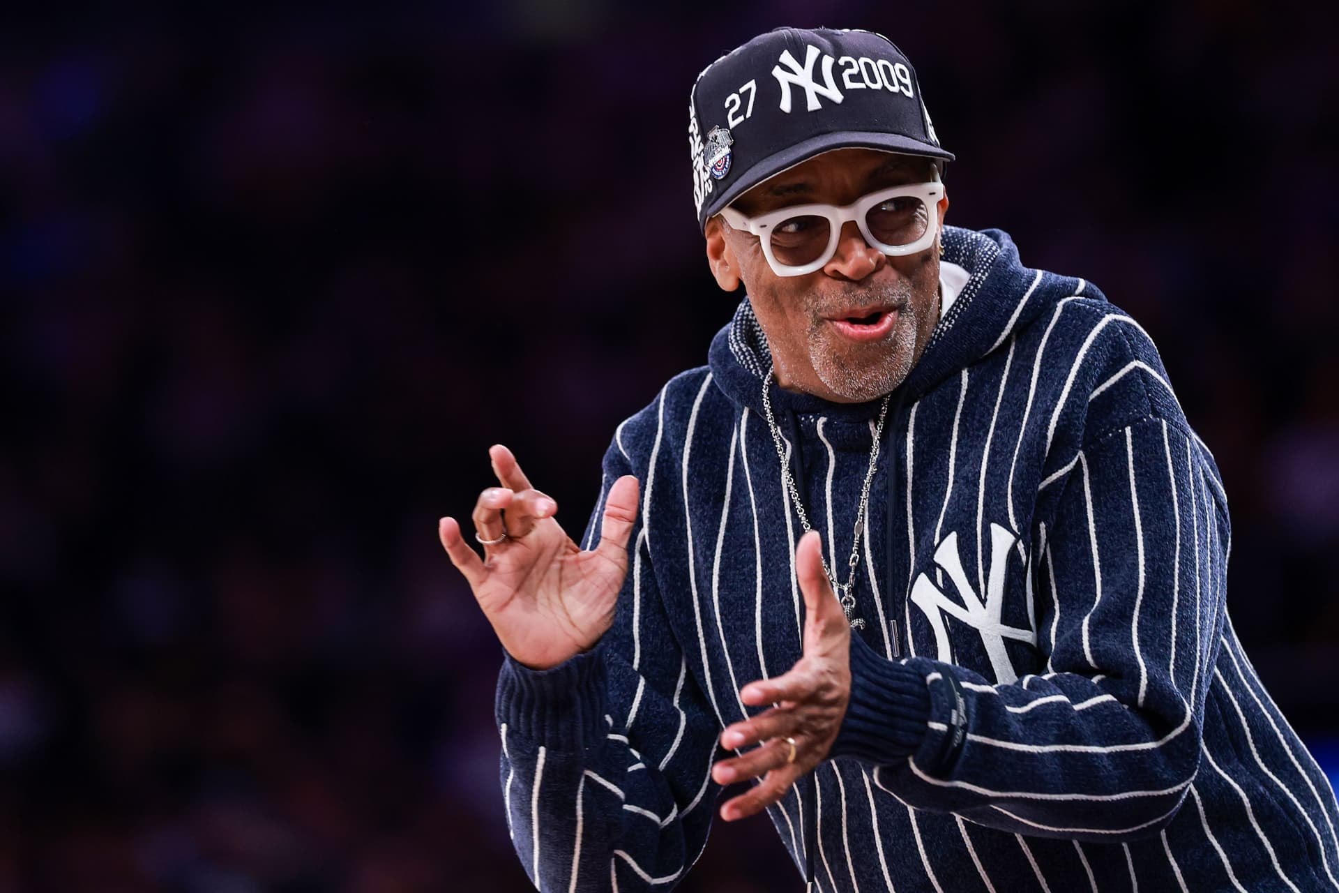 Spike Lee reacts during the fourth quarter between the New York Knicks and the Portland Trail Blazers /Getty Images