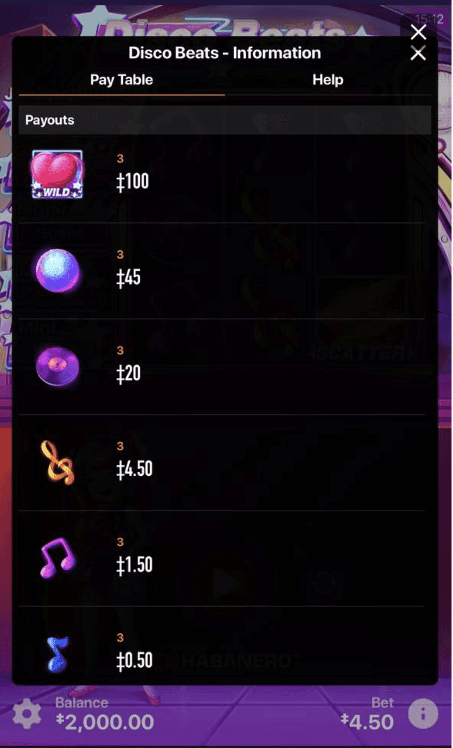 Game Symbols & Payouts disco beats