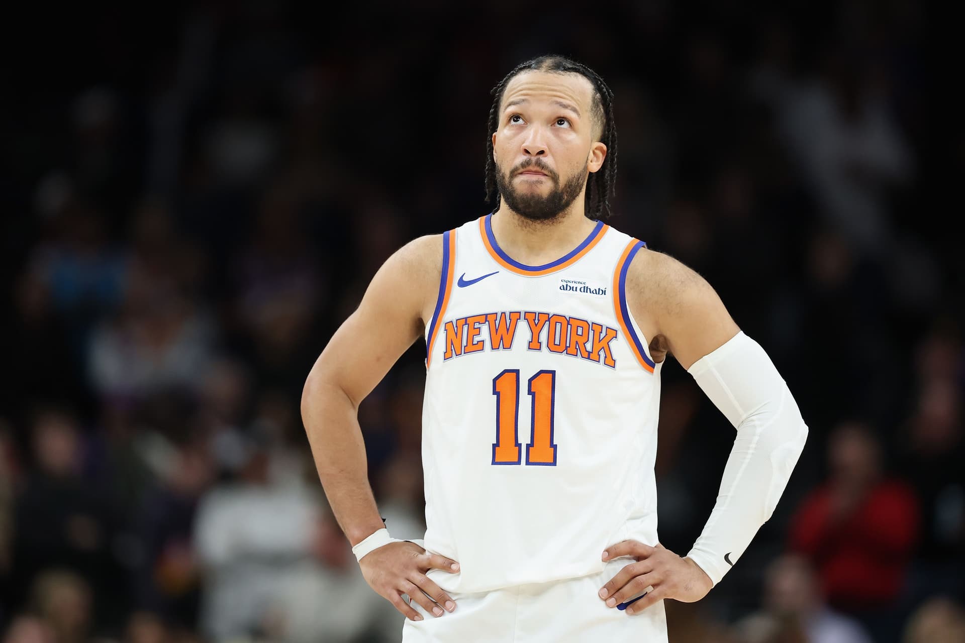 Jalen Brunson #11 of the New York Knicks reacts during the final moments
