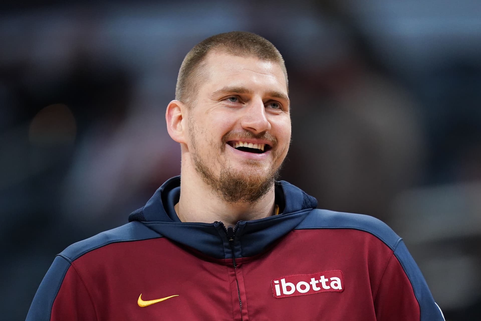 Nikola Jokić #15 of the Denver Nuggets warms up before the game against the Indiana Pacers