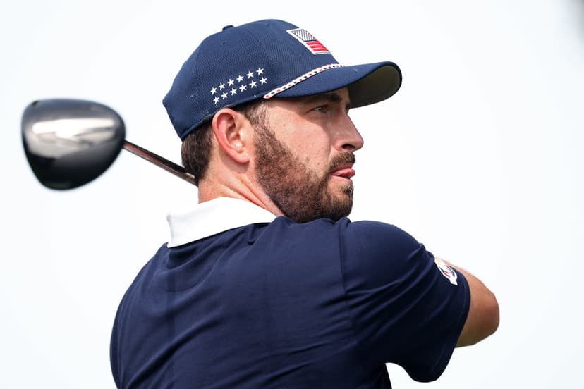 Patrick Cantlay of Team United States plays his shot