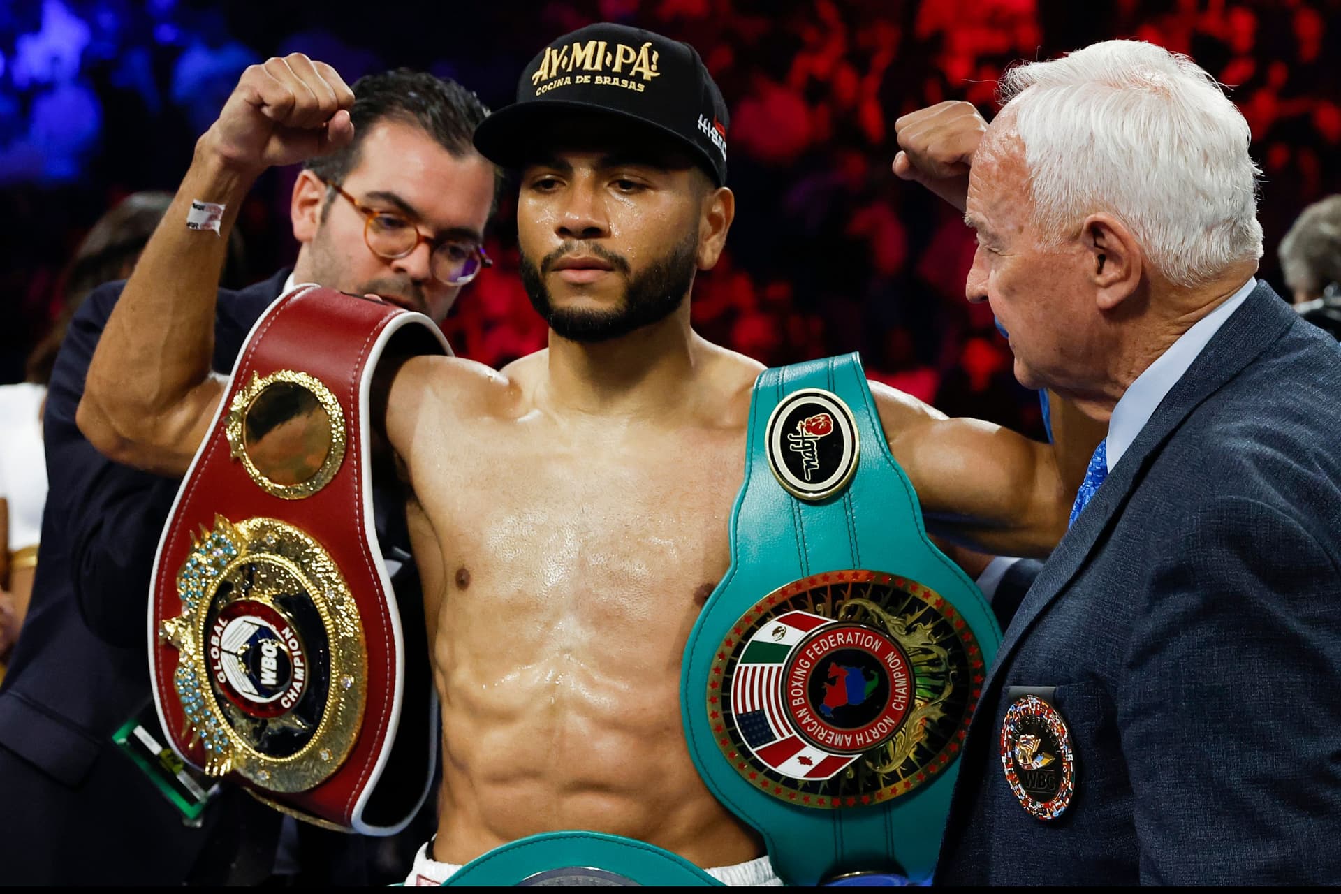 Raymond Muratalla celebrates defeating Jeremiah Nakathila