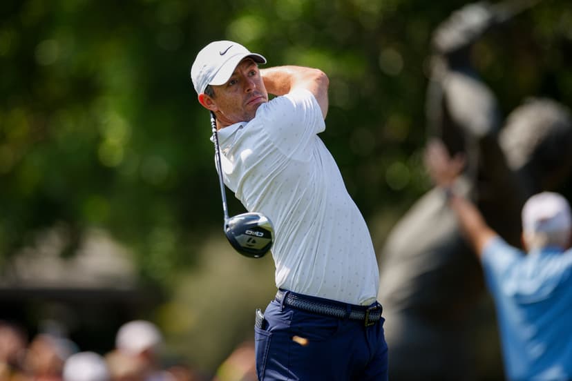 Rory McIlroy of Northern Ireland hits a tee shot