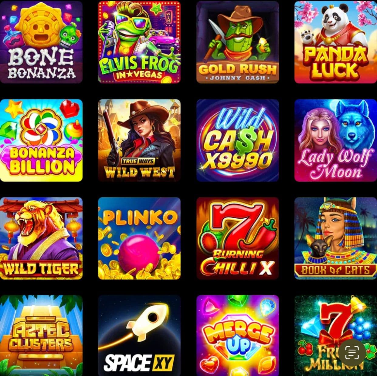 Slot game lobby grid