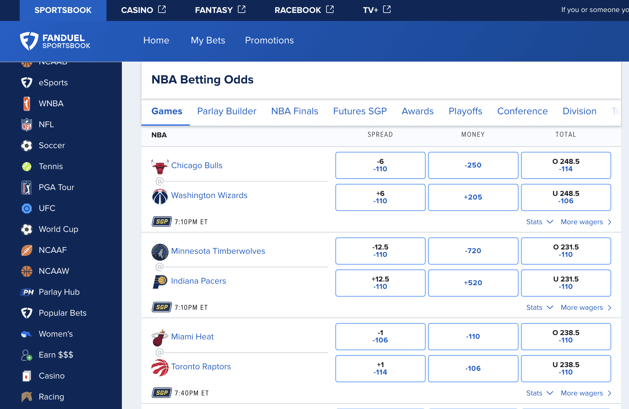 The NBA betting odds
