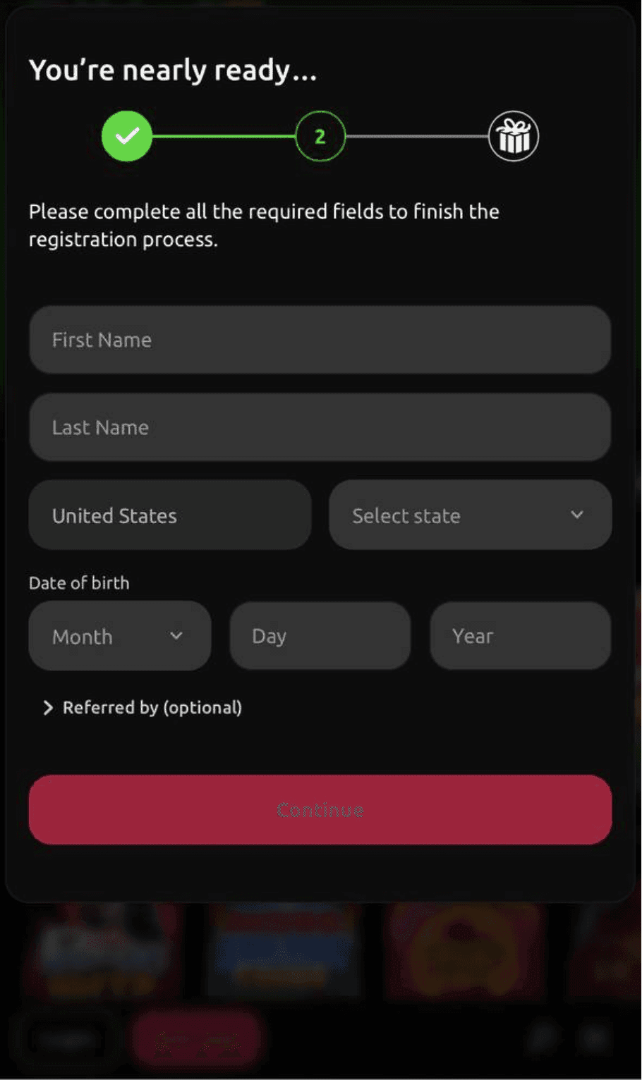 To finish registering, just type in your full name