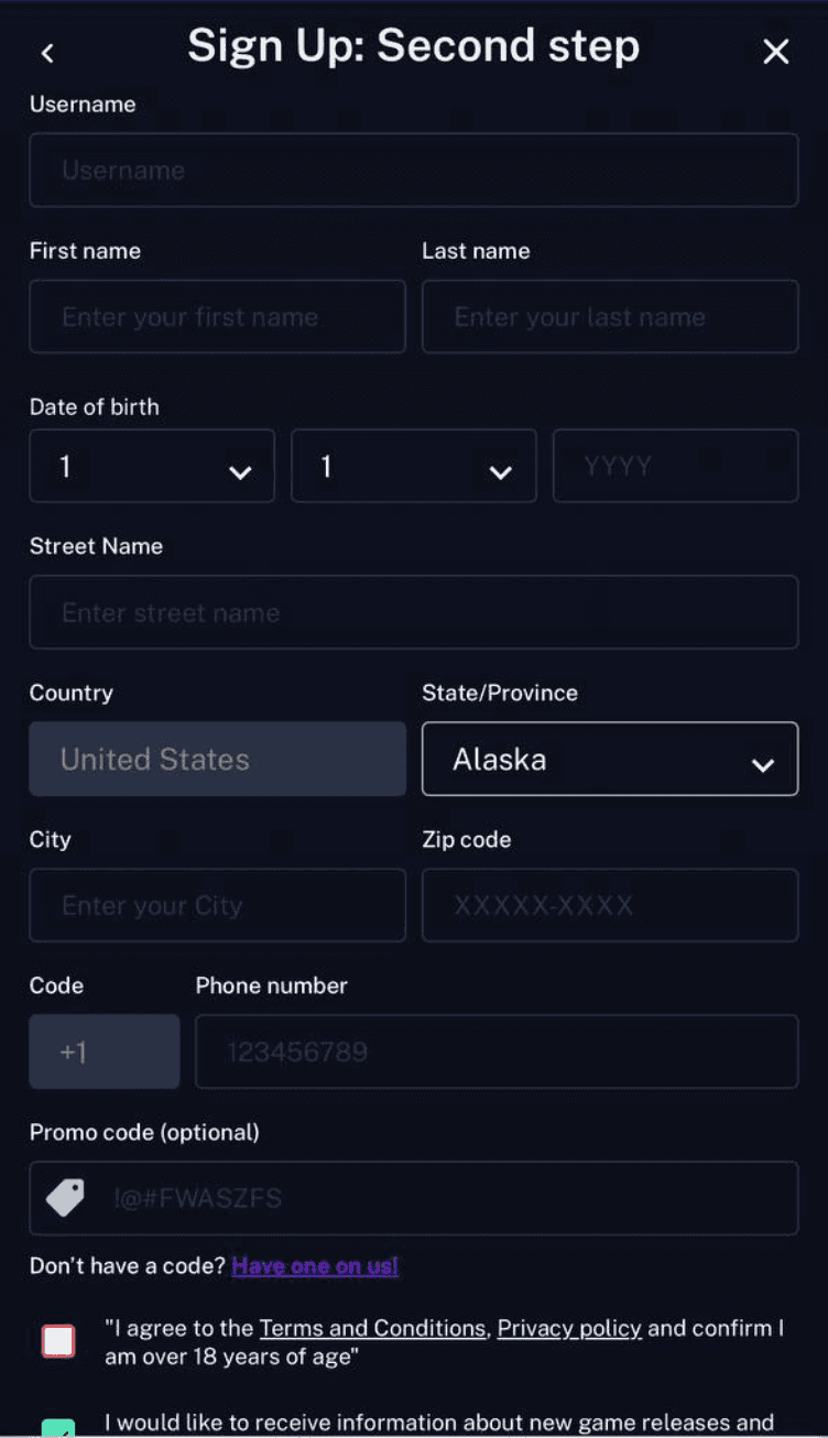 Type in your full name, date of birth
