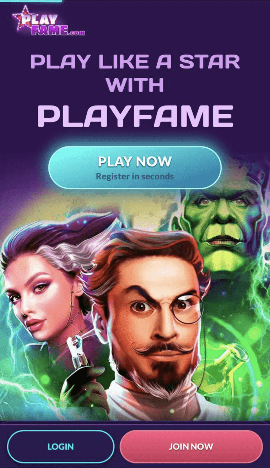 Visit PlayFame.com and tap Join Now
