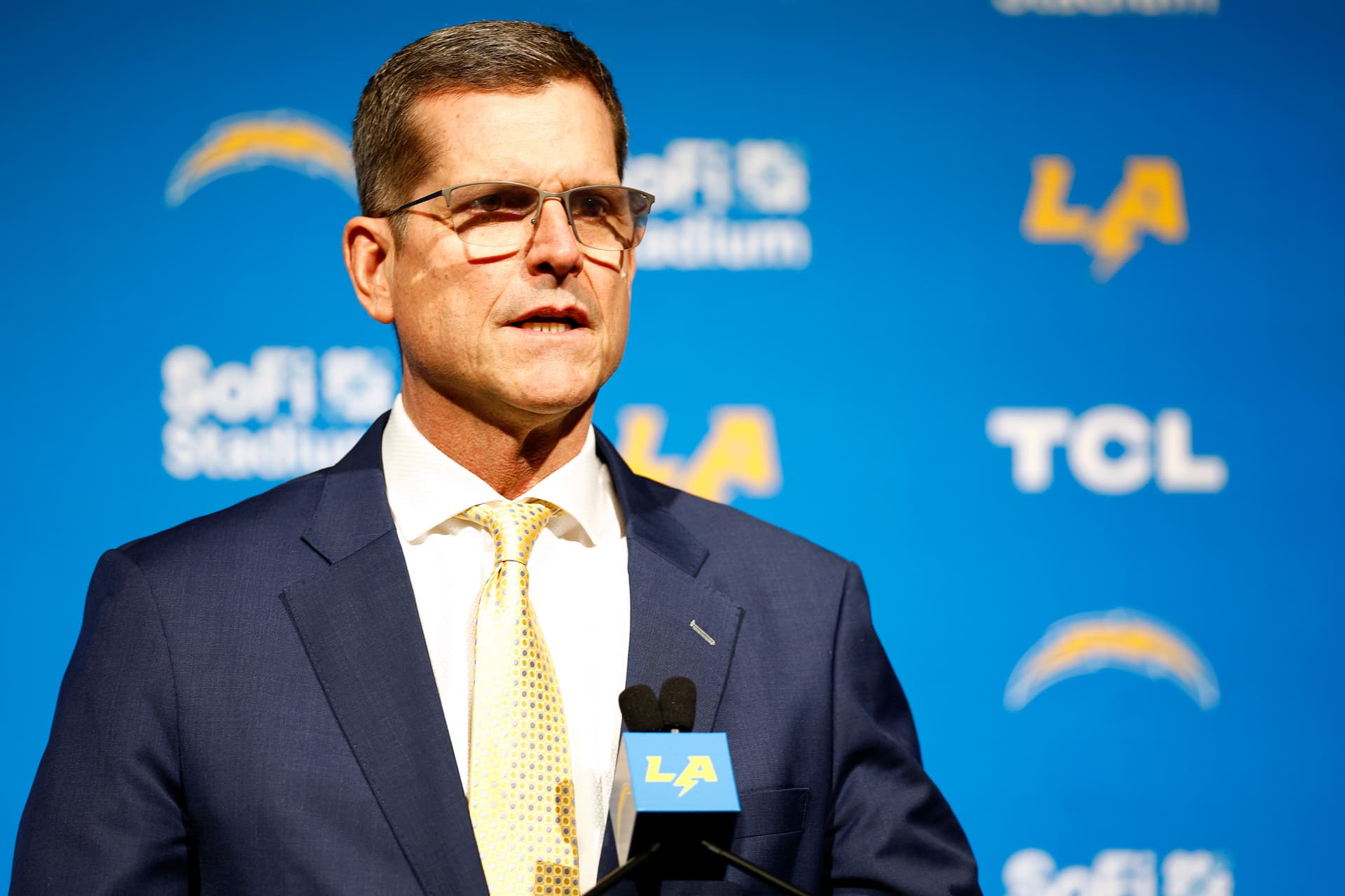 head coach Jim Harbaugh of the Los Angeles