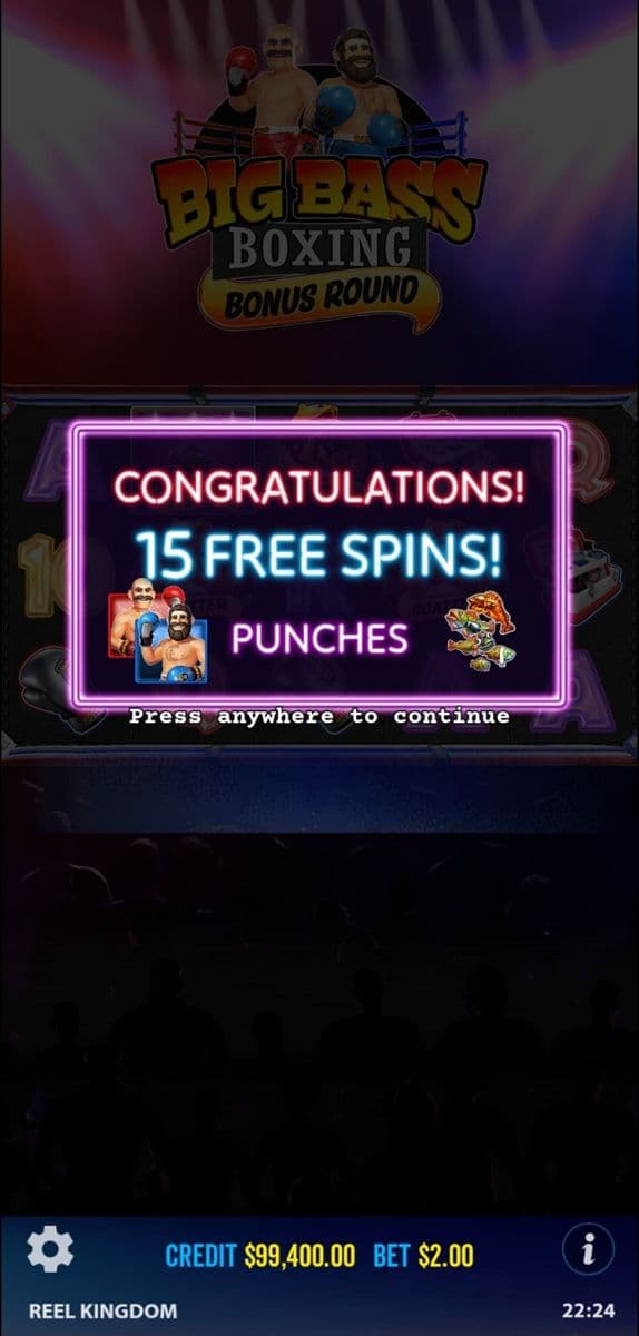 The Big Bass slot machines come in lots of cool theme variations. The boxing version is pictured here.